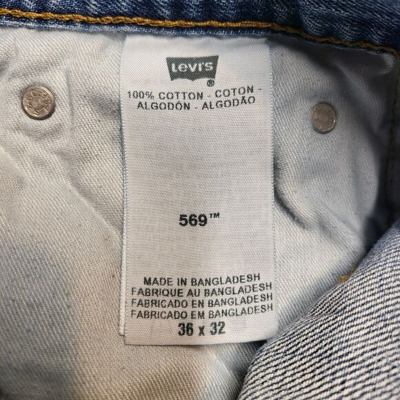 Levi's 569 Loose Fit Jeans Mens 38x31 Blue Denim Straight Leg Distressed - Picture 4 of 10